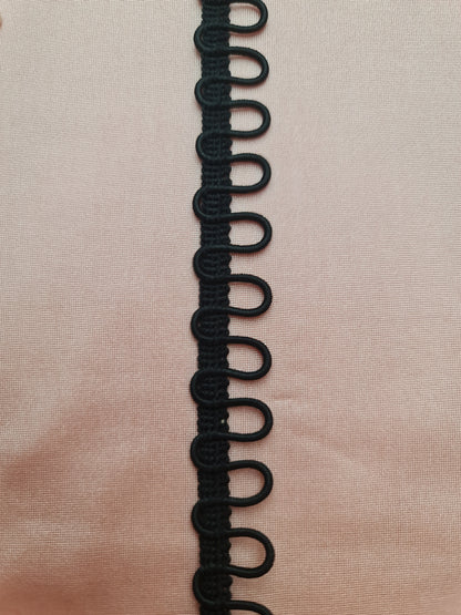braided ribbon with elastic button loops in white, nude or black
