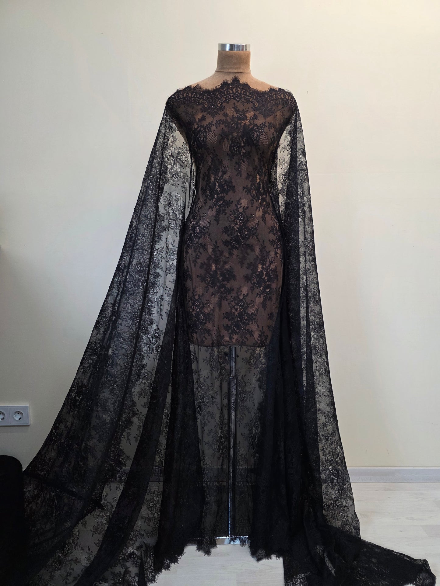 beautiful chantilly lace fabric in black or white color