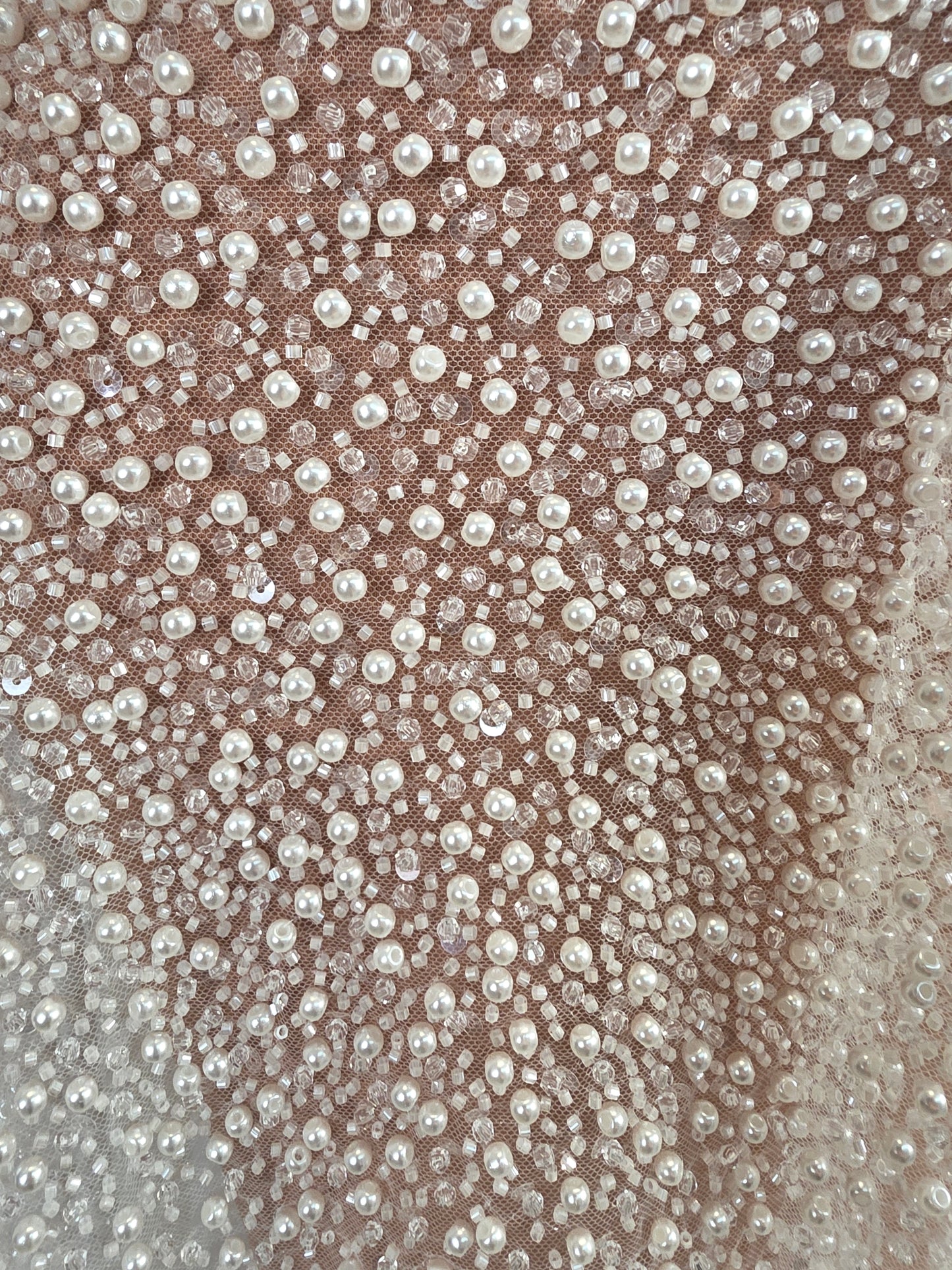 LL-1576, high-end beaded bridal lace fabric in white color,  starts at 0,5m