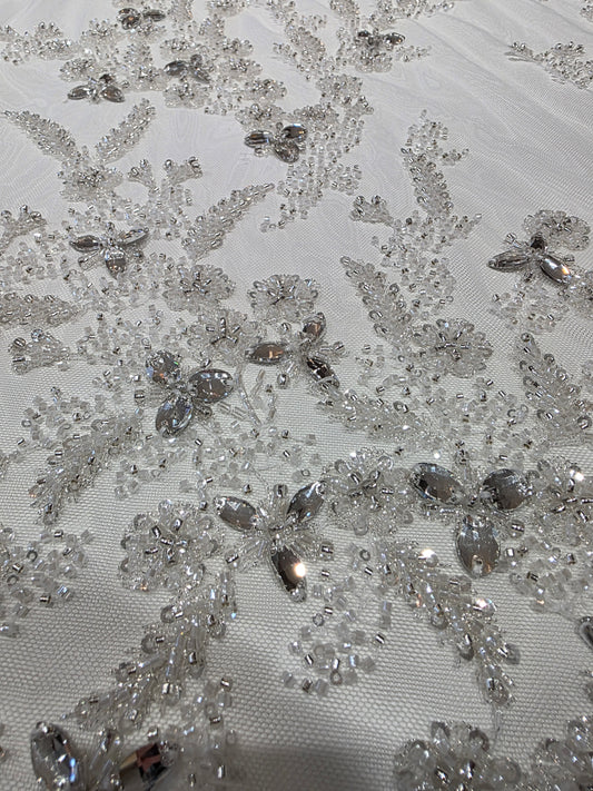 LL-1585, luxury handcrafted 3D lace with gemstones