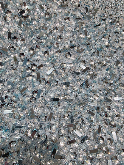 Beaded Lace Fabric with big sequins in light blue color