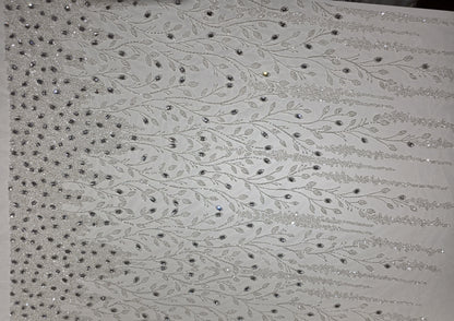 LL-1586, 3D white couture lace with gemstones for wedding dresses