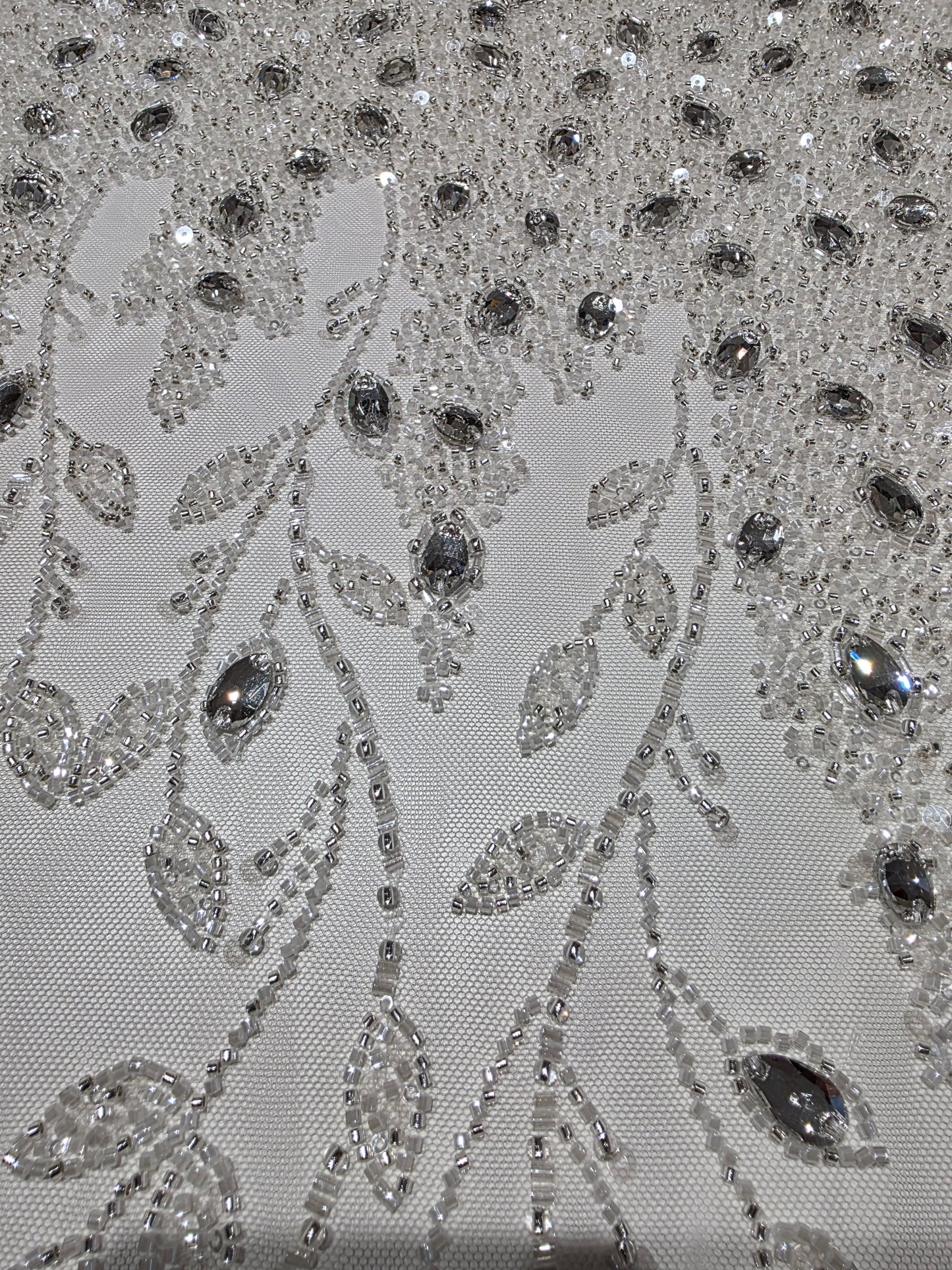 LL-1586, 3D white couture lace with gemstones for wedding dresses