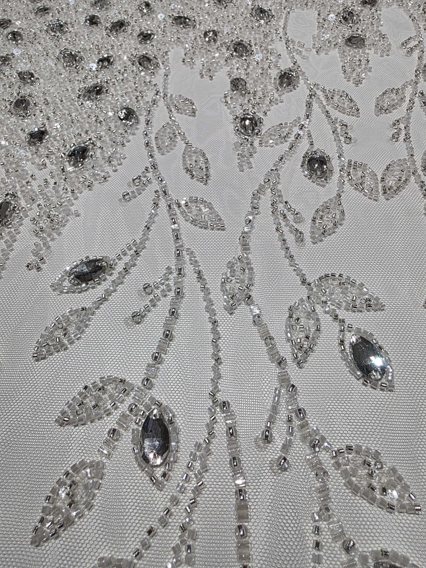 LL-1586, 3D white couture lace with gemstones for wedding dresses