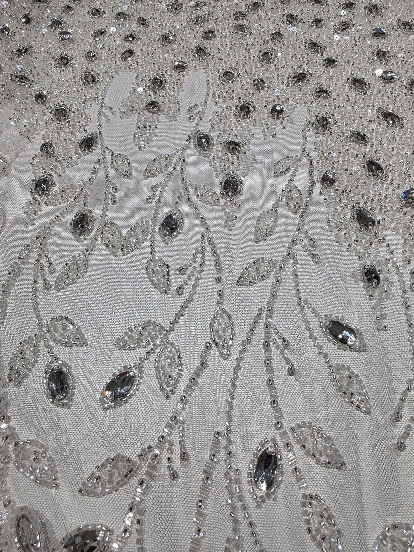 LL-1586, 3D white couture lace with gemstones for wedding dresses