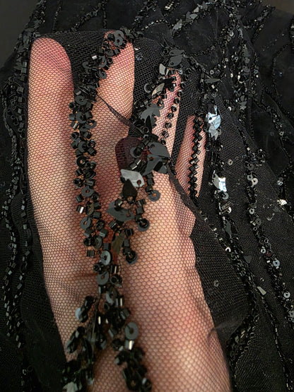 LL-1591, 3d black lace fabric with abstract wave design