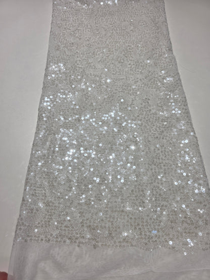 LL-1592, transparent meshfabric with big and small sequins in off-white color
