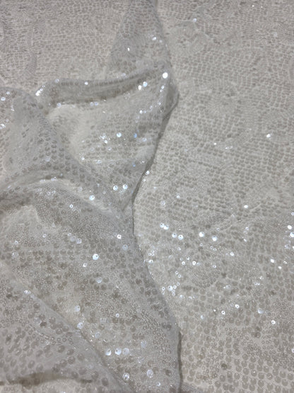 LL-1592, transparent meshfabric with big and small sequins in off-white color