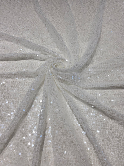 LL-1592, transparent meshfabric with big and small sequins in off-white color