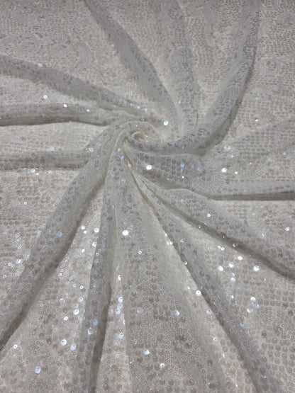 LL-1592, transparent meshfabric with big and small sequins in off-white color