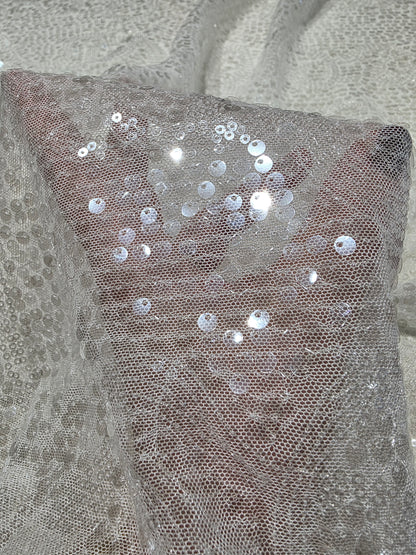 LL-1592, transparent meshfabric with big and small sequins in off-white color