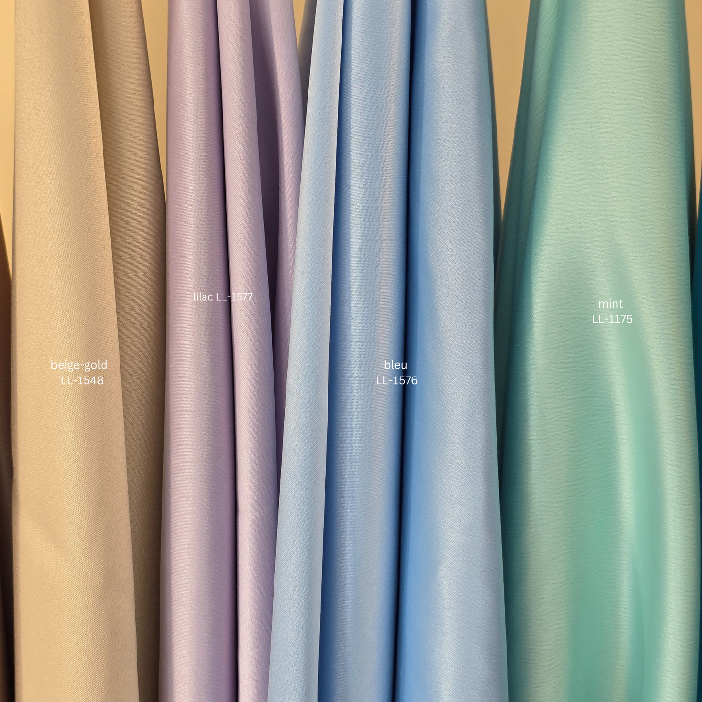 Italian Satin Fabric in beautiful white, ivory, beige-gold, mint, blue or dark green color, fabric for dresses or jumpsuits, High quality