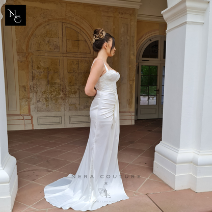Robe d'inspiration Bridgerton / victorienne, robe de mariée trapèze de couleur menthe, robe de conte de fées avec manches, robe de mariée princesse, robe de bal