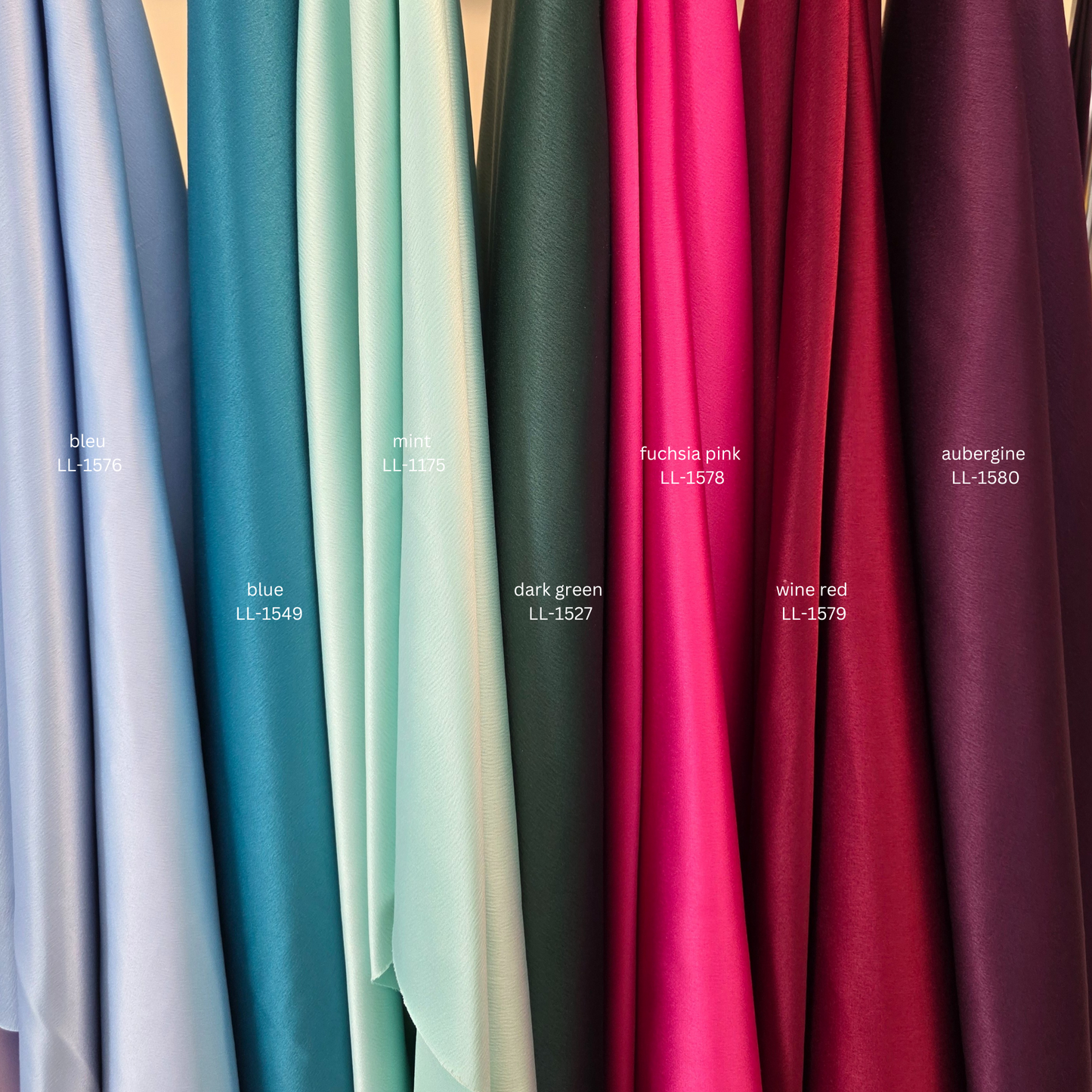 Italian Satin Fabric in beautiful white, ivory, beige-gold, mint, blue or dark green color, fabric for dresses or jumpsuits, High quality