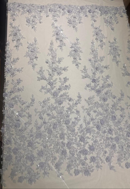 LL-1589, 3D Flower Lace Fabric in Bleu Color