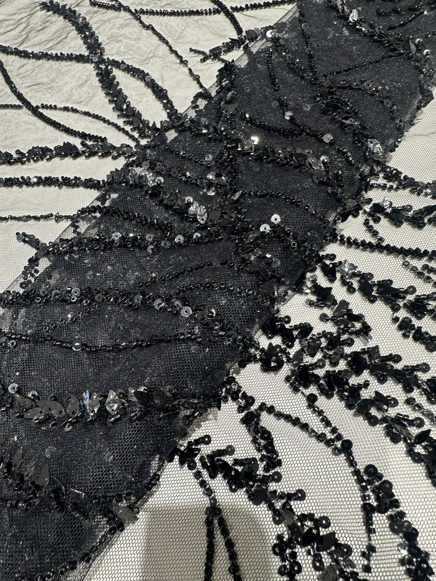 LL-1591, 3d black lace fabric with abstract wave design