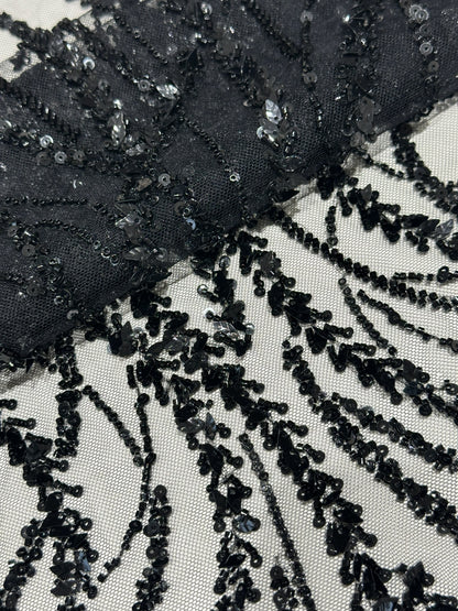 LL-1591, 3d black lace fabric with abstract wave design