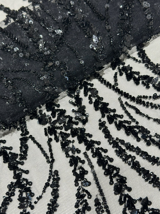 LL-1591, 3d black lace fabric with abstract wave design
