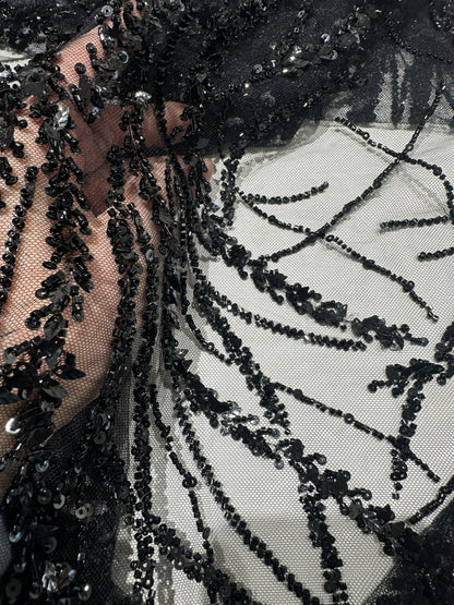 LL-1591, 3d black lace fabric with abstract wave design