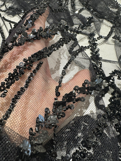 LL-1591, 3d black lace fabric with abstract wave design