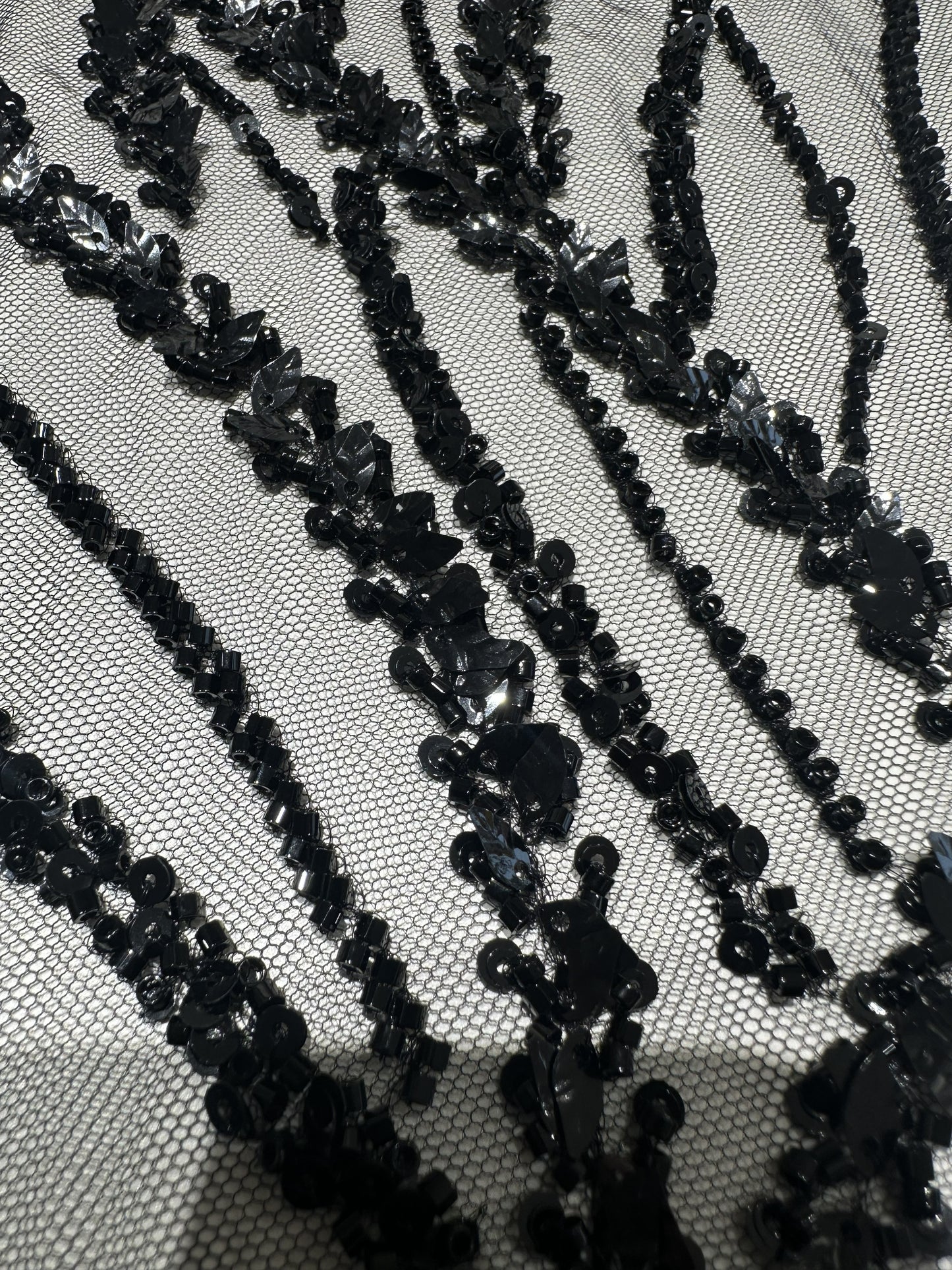 LL-1591, 3d black lace fabric with abstract wave design