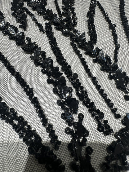 LL-1591, 3d black lace fabric with abstract wave design