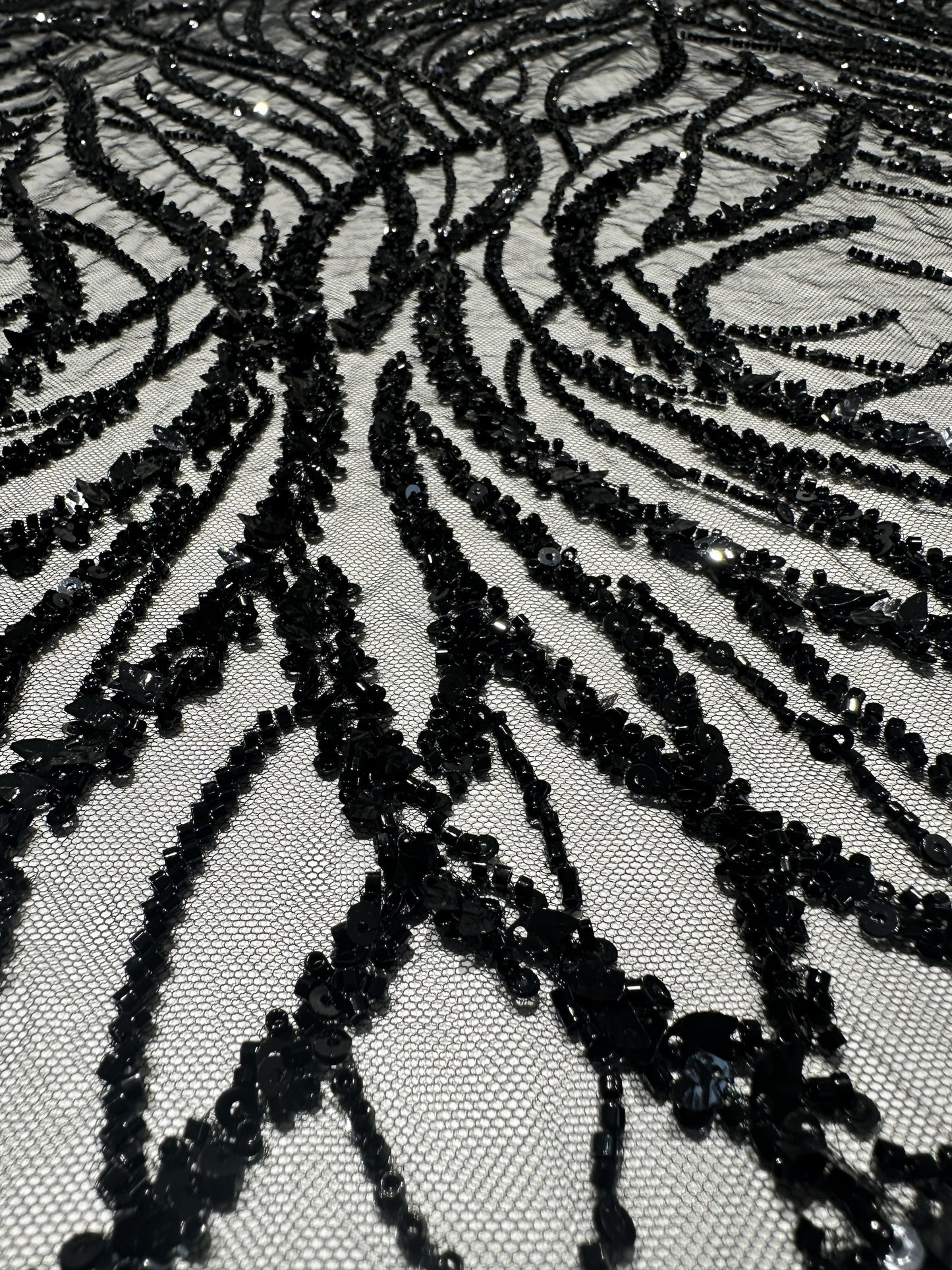 LL-1591, 3d black lace fabric with abstract wave design