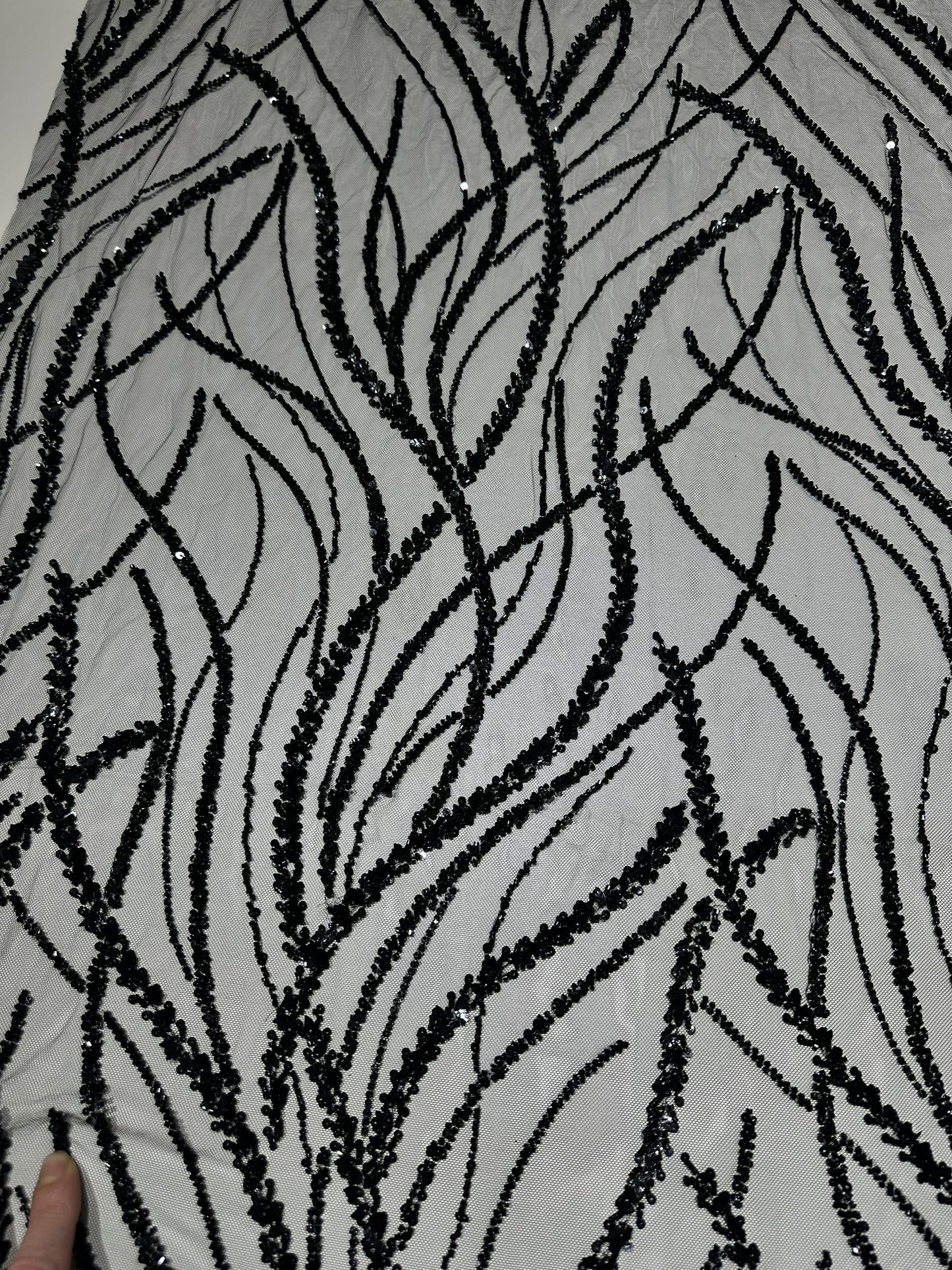 LL-1591, 3d black lace fabric with abstract wave design