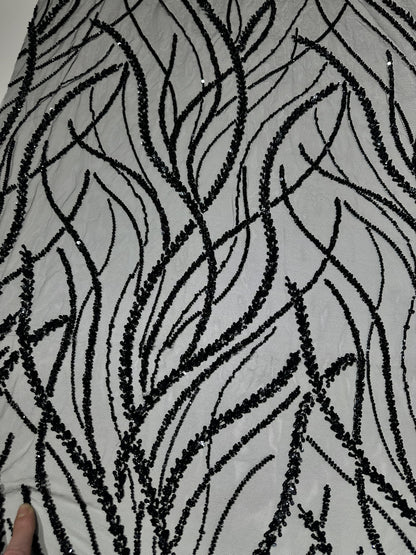 LL-1591, 3d black lace fabric with abstract wave design