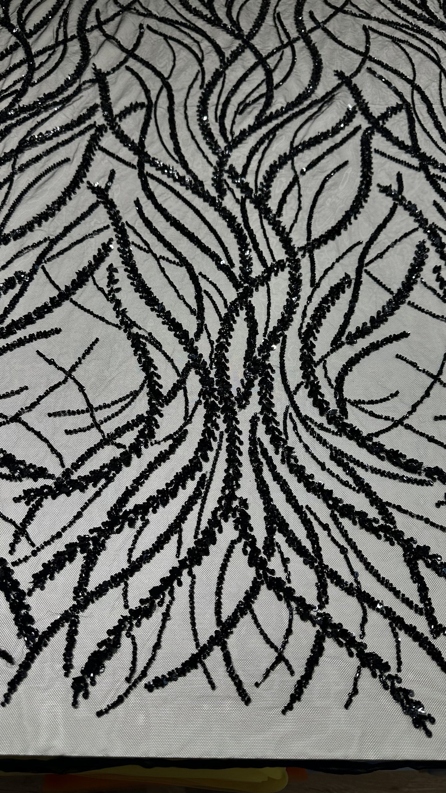 LL-1591, 3d black lace fabric with abstract wave design