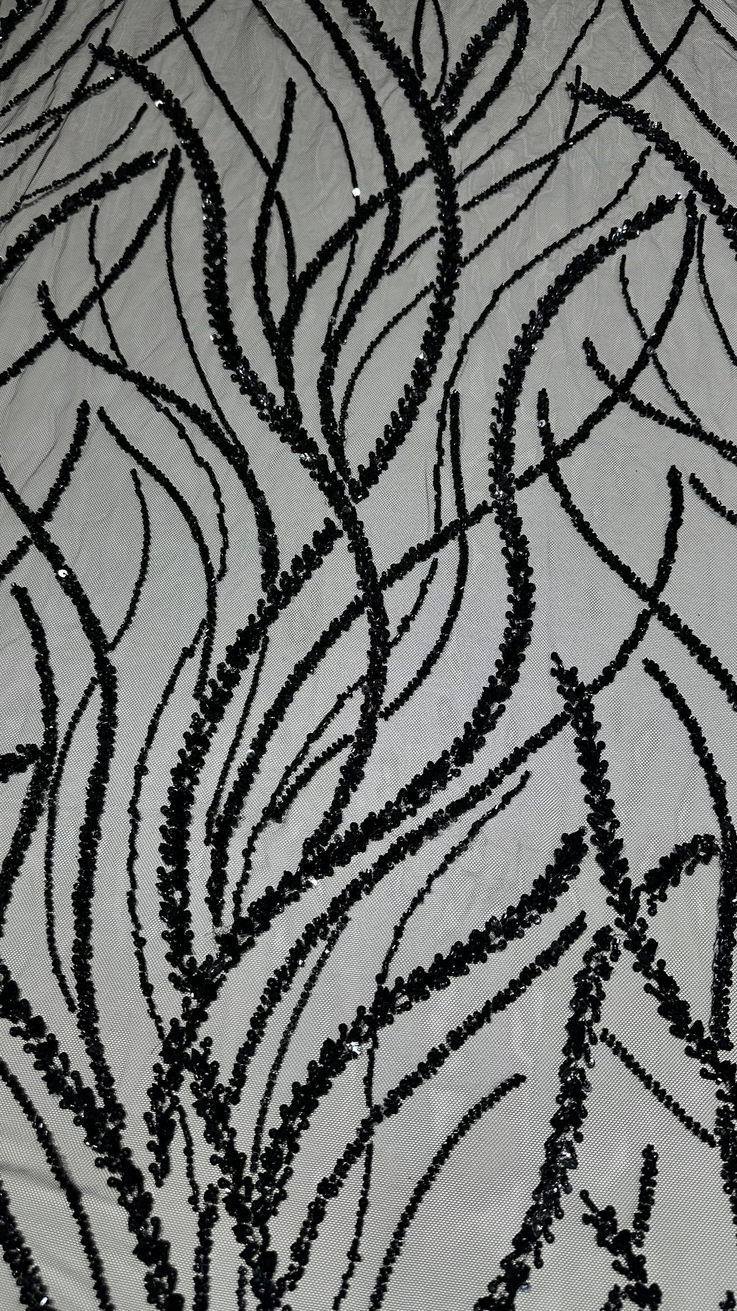 LL-1591, 3d black lace fabric with abstract wave design