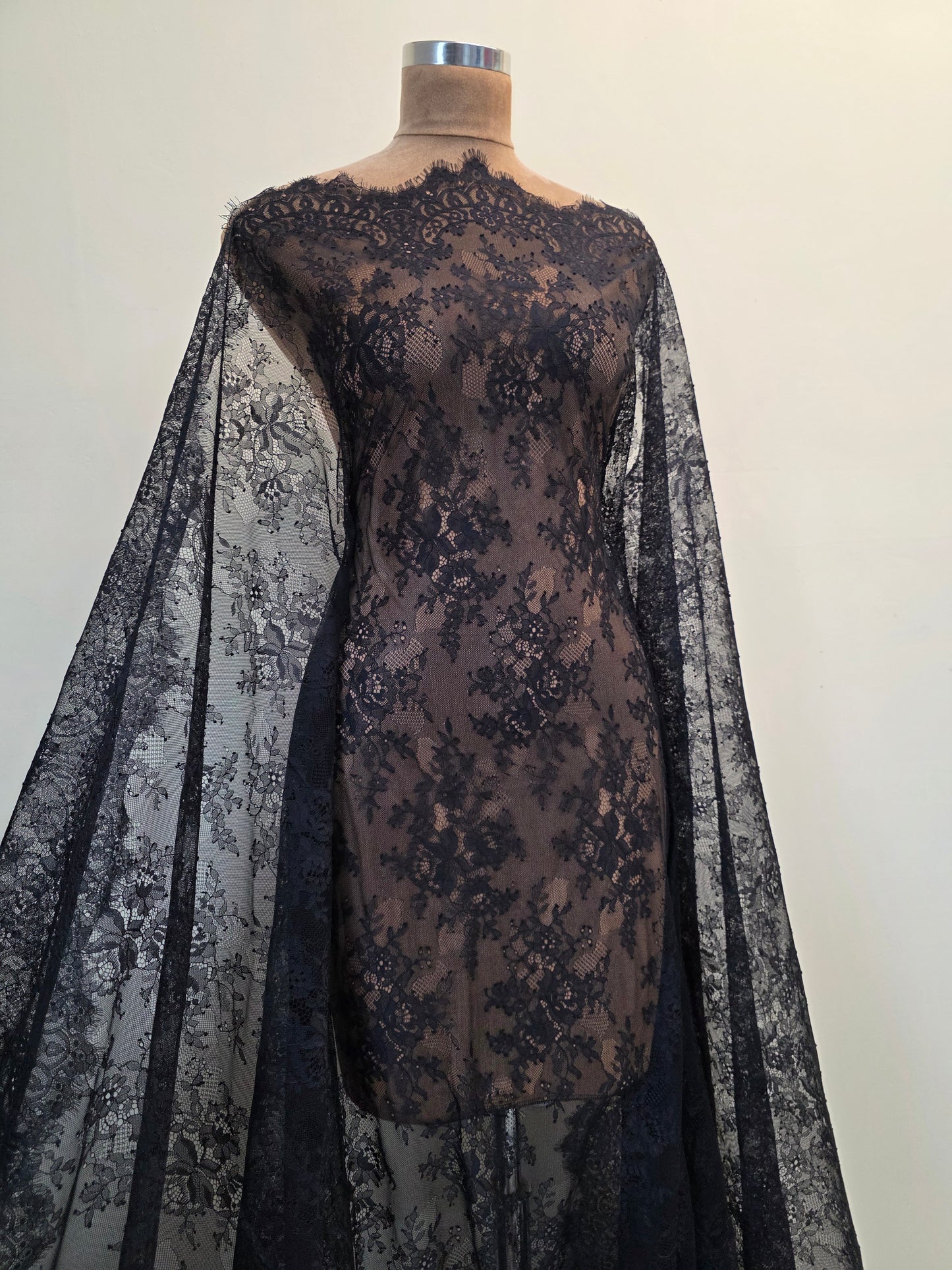 beautiful chantilly lace fabric in black or white color