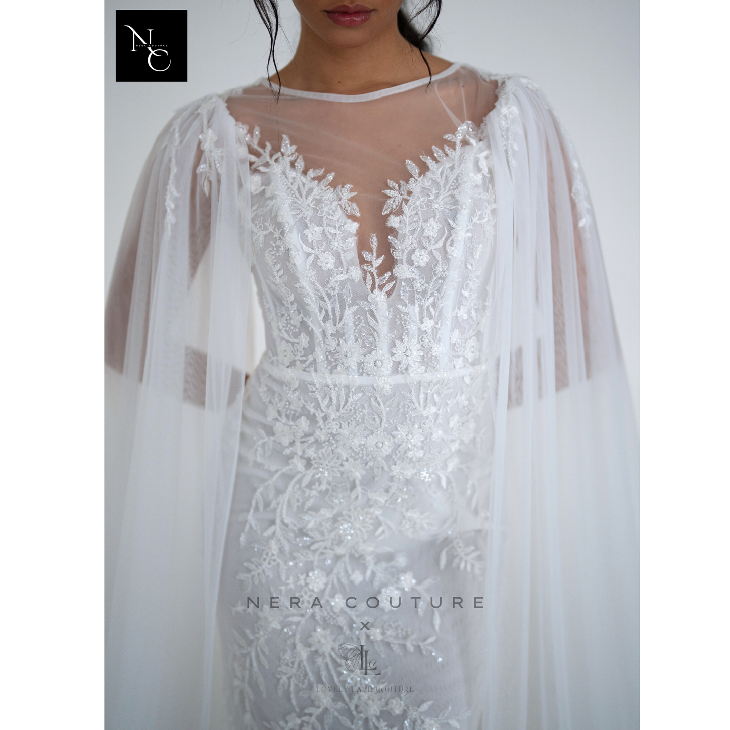 Serena Dress - Handmade white weddingdress with beaded lace corset in mermaid stlye