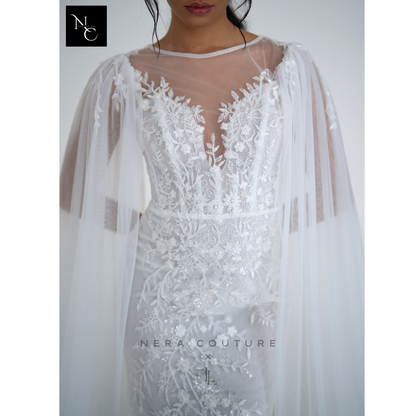 Serena Dress - Handmade white weddingdress with beaded lace corset in mermaid stlye
