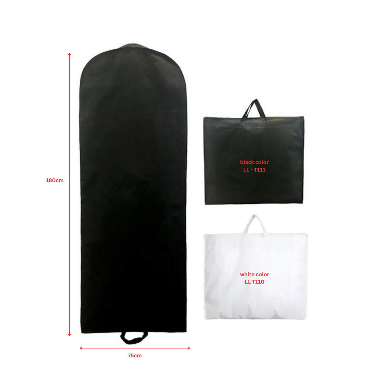 garment bag for eveningdresses or bridal dresses in white or black color