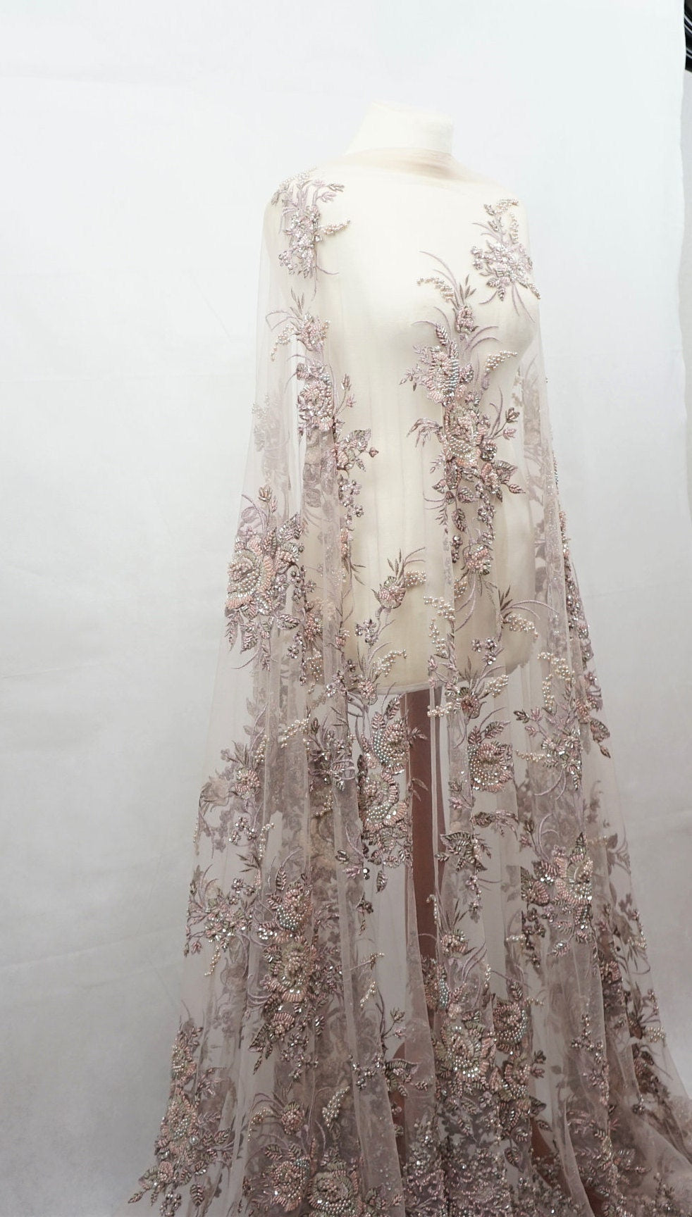 3D Highend handbeaded floral lace, couture lace, evening lace, embroidery lace, bridal lace, Unique lace, Flower Lace, French LL-1134