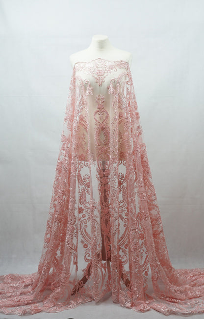 Schöne rose Spitze Stoff, Braut Spitze Stoff, bestickte Spitze, Hochzeit Spitze, Spitze Stoff in rosé, Blume Spitze mit Ornamenten LL-1129