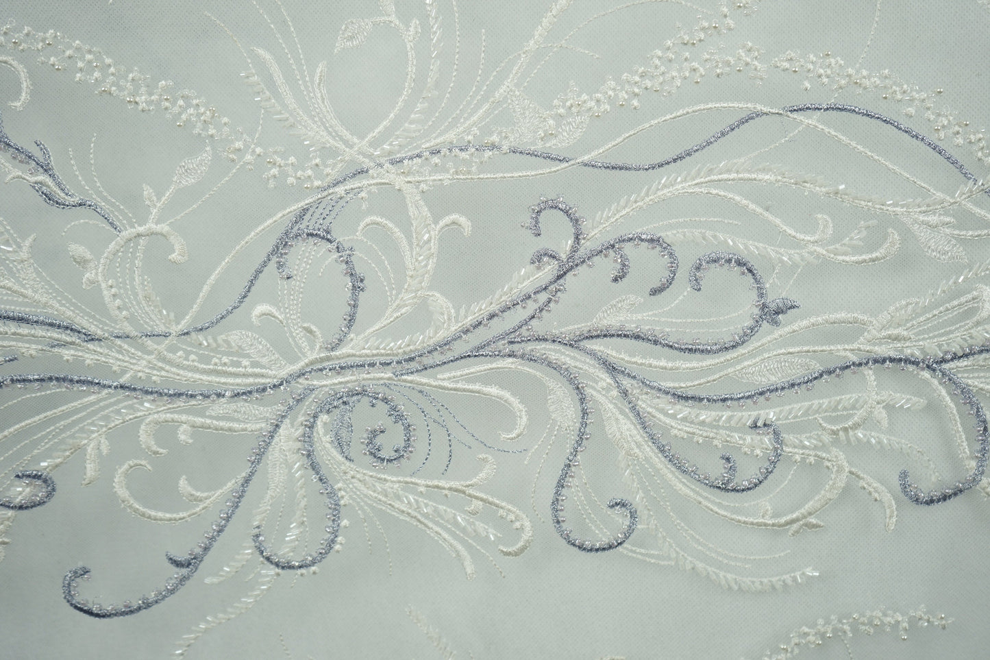 Beautiful lace fabric with beads,wedding lace in white with lilac, stripe lace fabric, bridal lace, evening dress fabric LL-1135