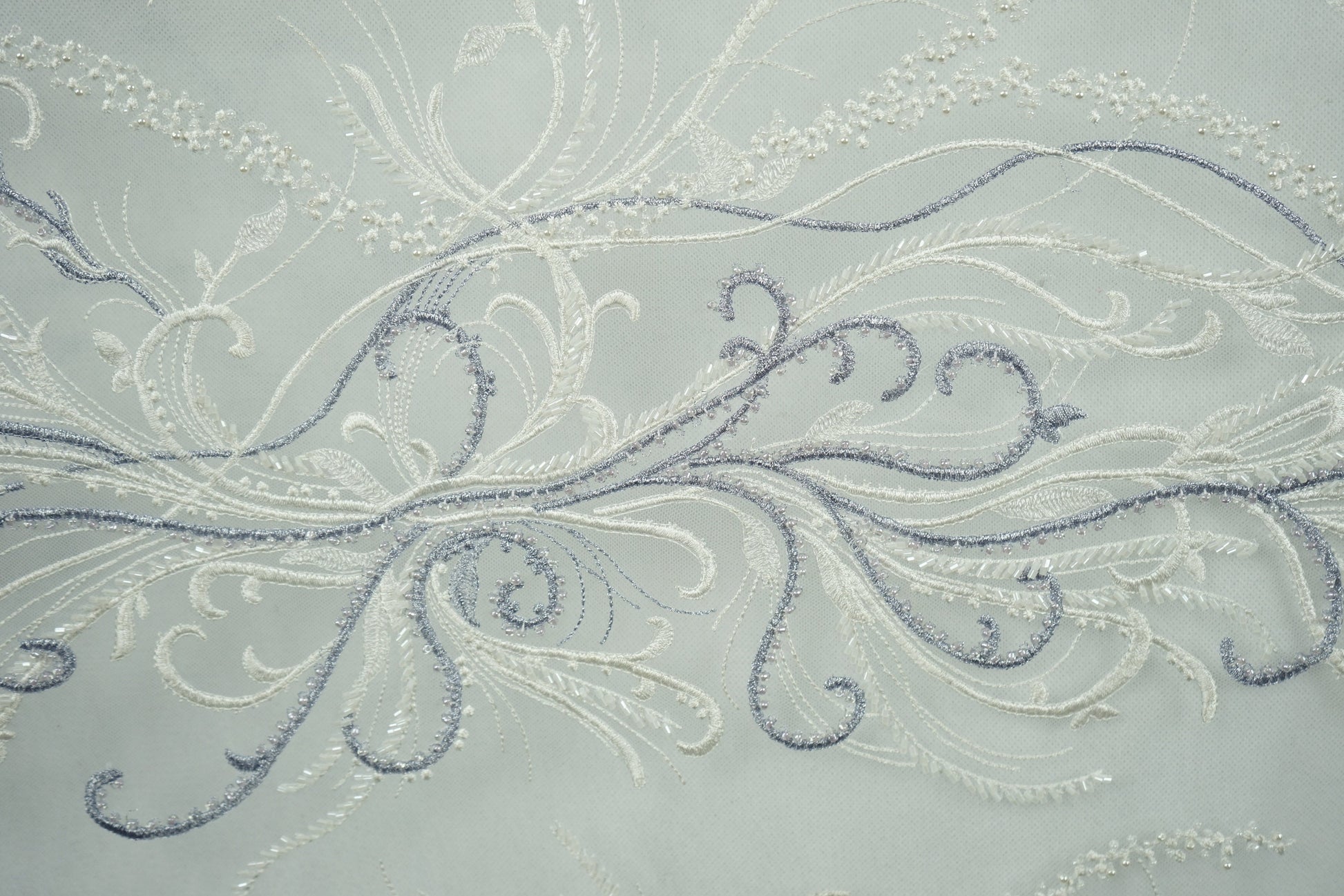 Beautiful lace fabric with beads,wedding lace in white with lilac, stripe lace fabric, bridal lace, evening dress fabric LL-1135