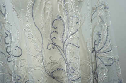 Beautiful lace fabric with beads,wedding lace in white with lilac, stripe lace fabric, bridal lace, evening dress fabric LL-1135