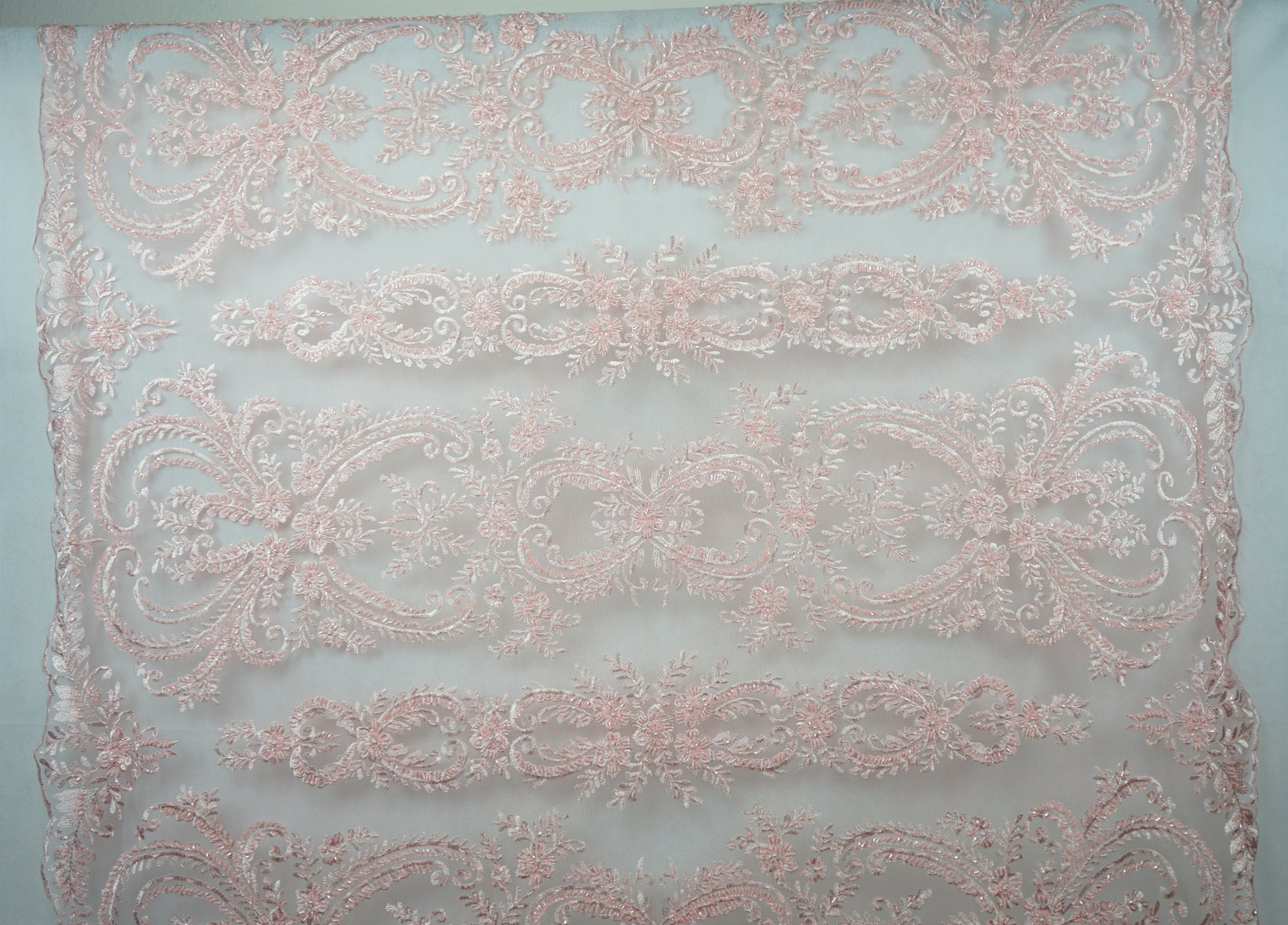 Schöne rose Spitze Stoff, Braut Spitze Stoff, bestickte Spitze, Hochzeit Spitze, Spitze Stoff in rosé, Blume Spitze mit Ornamenten LL-1129