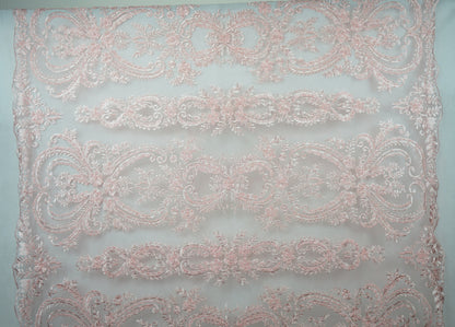 Schöne rose Spitze Stoff, Braut Spitze Stoff, bestickte Spitze, Hochzeit Spitze, Spitze Stoff in rosé, Blume Spitze mit Ornamenten LL-1129