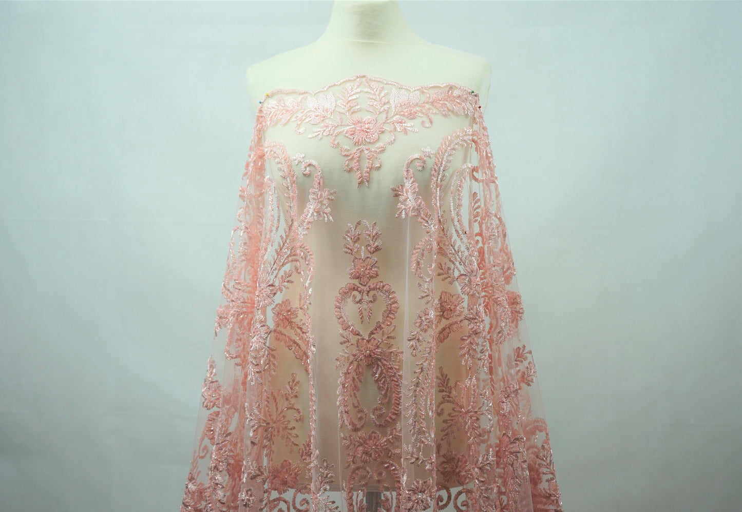 Schöne rose Spitze Stoff, Braut Spitze Stoff, bestickte Spitze, Hochzeit Spitze, Spitze Stoff in rosé, Blume Spitze mit Ornamenten LL-1129