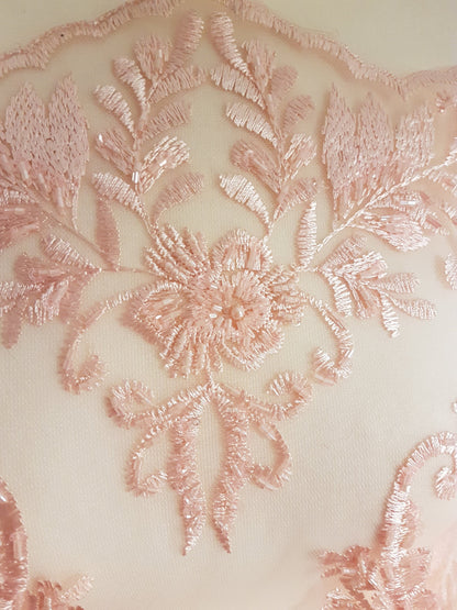 Schöne rose Spitze Stoff, Braut Spitze Stoff, bestickte Spitze, Hochzeit Spitze, Spitze Stoff in rosé, Blume Spitze mit Ornamenten LL-1129