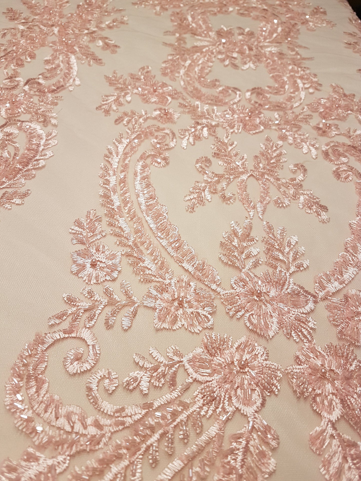 Schöne rose Spitze Stoff, Braut Spitze Stoff, bestickte Spitze, Hochzeit Spitze, Spitze Stoff in rosé, Blume Spitze mit Ornamenten LL-1129
