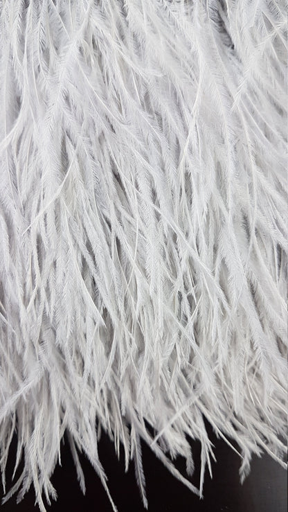1 Meter Länge, 13-16cm breit, Natürliche weiche Straußfedern mit Satinband, hohe Qualität, Fransenband für Brautkleider oder Abendkleider