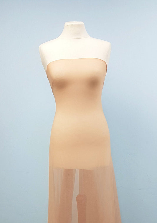 Elastic Mesh Fabric in skin color, 4 way stretch for invisible mesh inserts on dresses, evening wear, bridal wear or dance costumes