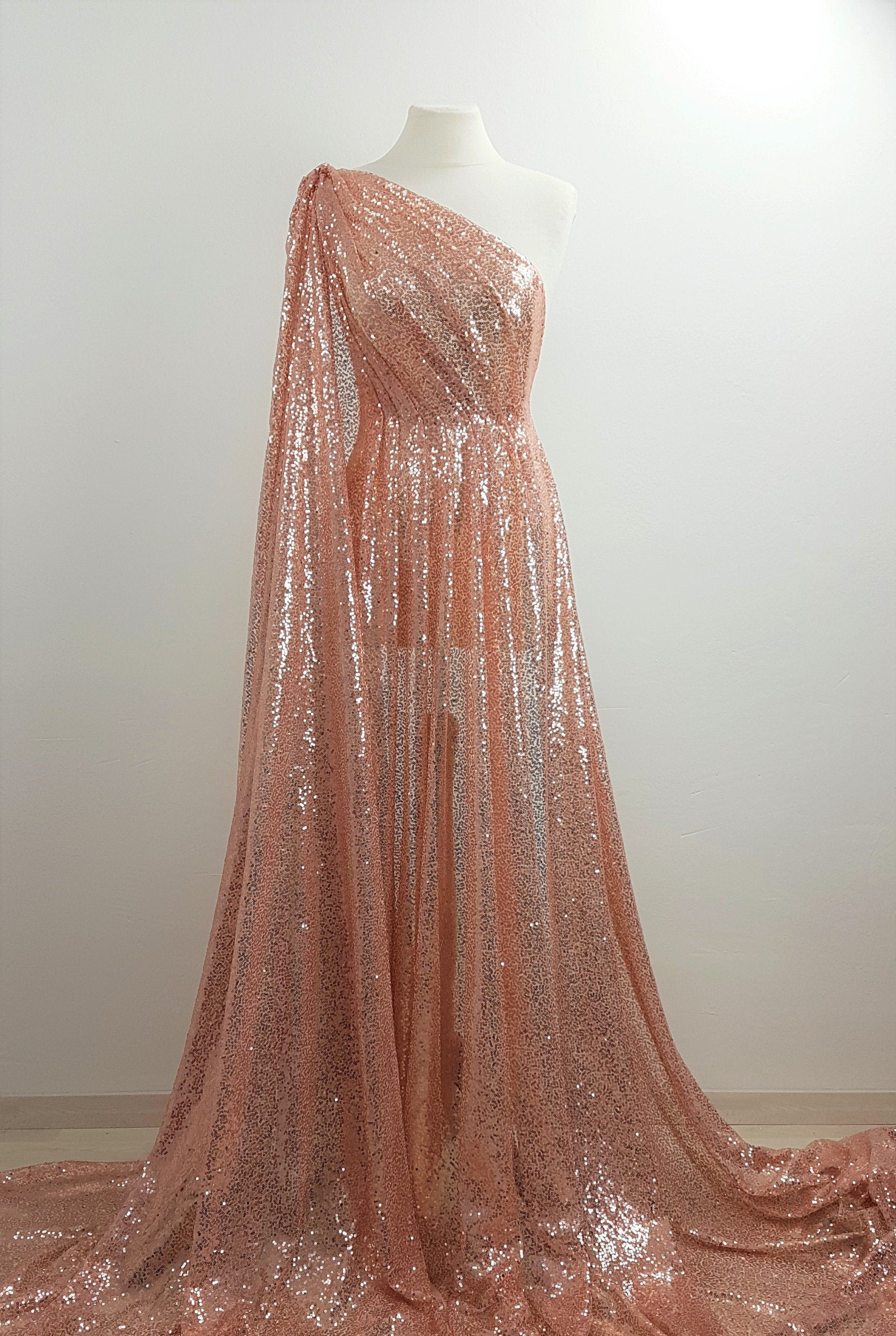 Rosegold fabric with shiny sequins, beautiful sparkling mesh fabric for wedding, engagement or parties, transparent mesh fabric LL-1166