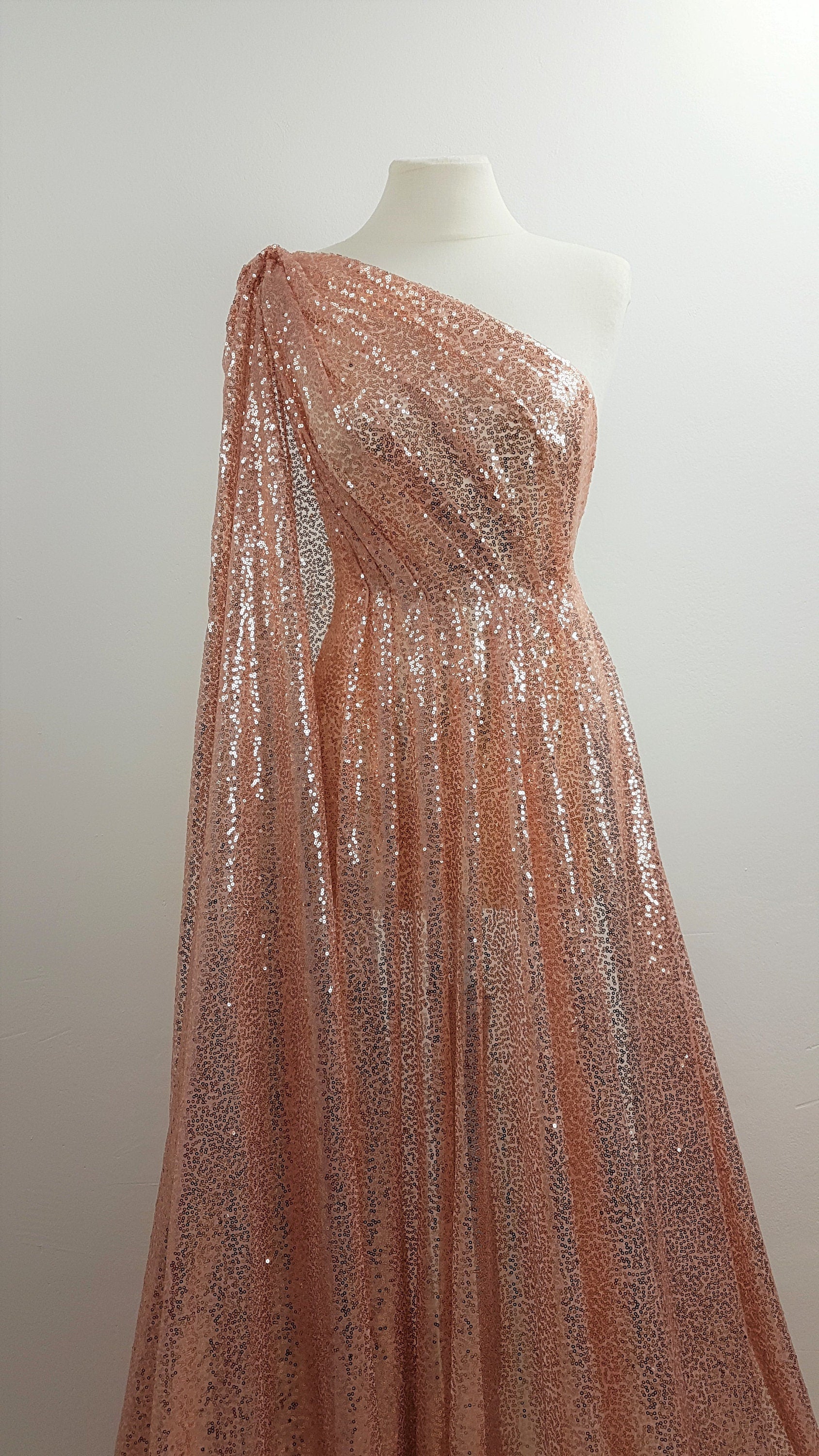 Rosegold fabric with shiny sequins, beautiful sparkling mesh fabric for wedding, engagement or parties, transparent mesh fabric LL-1166