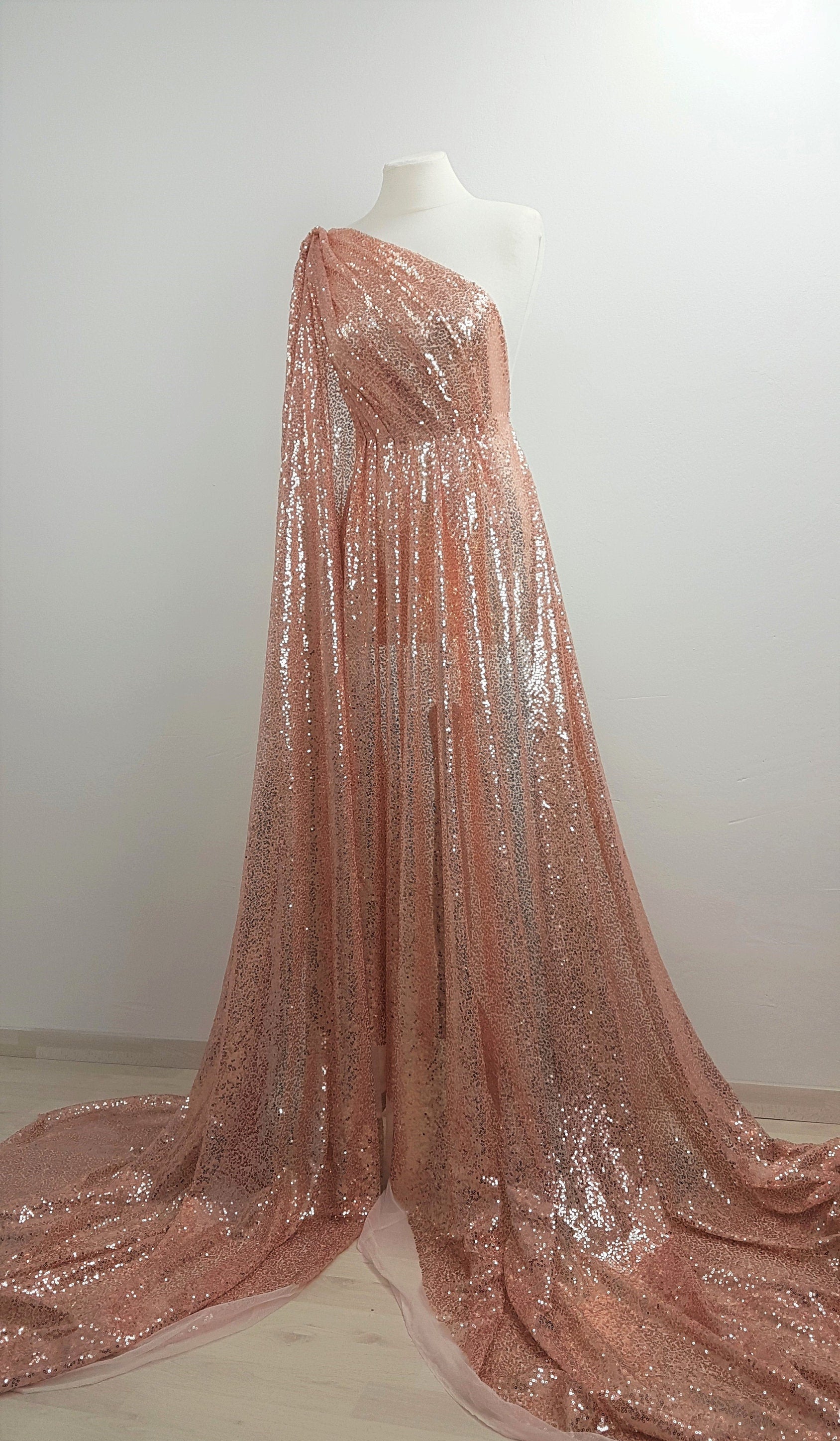 Rosegold fabric with shiny sequins, beautiful sparkling mesh fabric for wedding, engagement or parties, transparent mesh fabric LL-1166